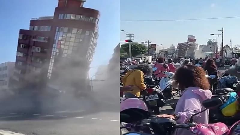 انهيار مباني إثر زلزال عنيف ضرب تايوان