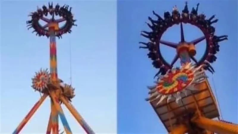 شاهد.. لحظات مرعبة عاشها ركاب تعطلت بهم لعبة الديسكفري في الهواء