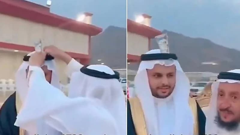 شخص يقدم عانية زواج لعريس بطريقة غريبة .. فيديو