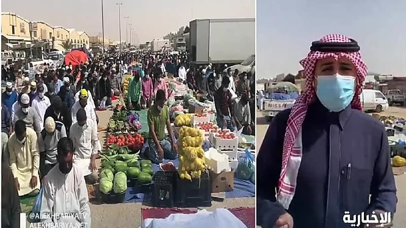 شاهد.. ازدحام شديد بمسجد وسوق في حفر الباطن