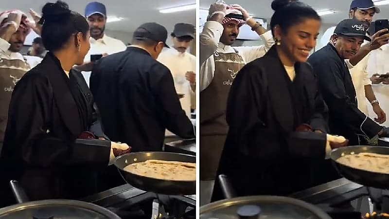 الطباخة طرفة تستمتع بوقتها في المطبخ.. فيديو