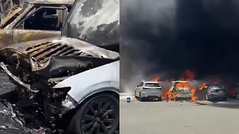 انفجار 4 مركبات بسبب الحرارة في مواقف الدانوب بجدة.. فيديو