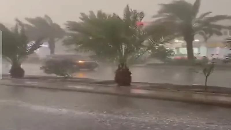 شاهد.. لحظة هطول أمطار رعدية غزيرة على المدينة المنورة 