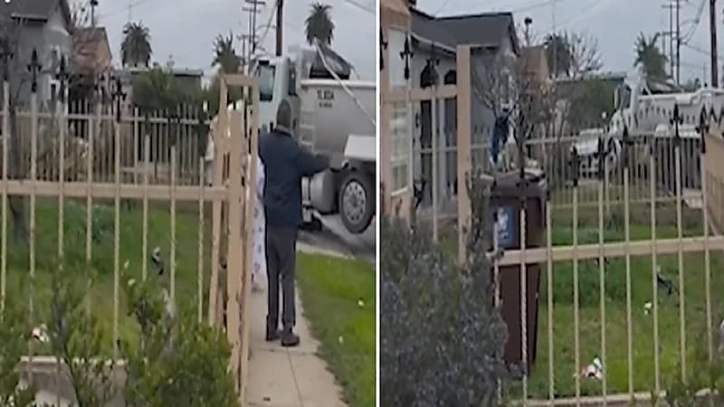 بالفيديو .. قائد شاحنة متهور يحاول هدم منزل وتحطيم سيارات أمامه