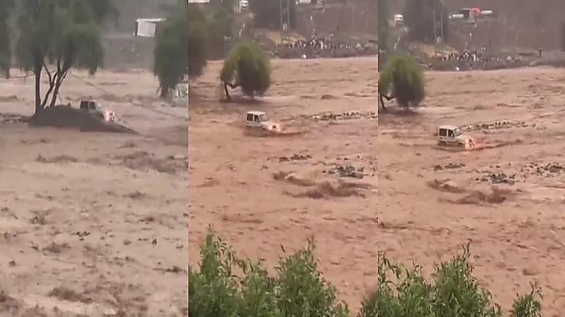 فيديو .. مواطن يضحي بحياته لإنقاذ ابني شقيقه من سيول الريث