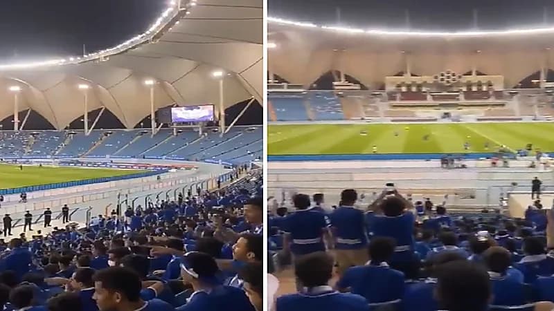 شاهد .. جماهير الهلال تردد "ميسي" لحظة نزول رونالدو لأرضية الملعب