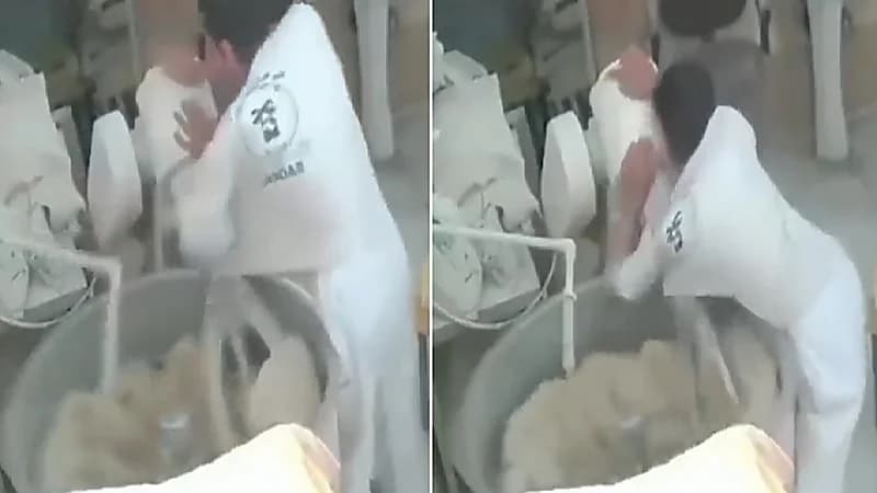 خباز ينجو بأعجوبة من آلة عجن الطحين.. فيديو