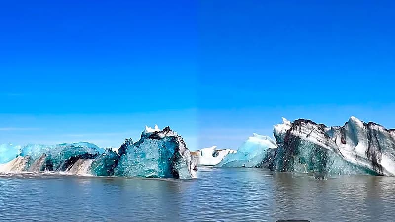 مشهد نادر لحظة انقلاب جبل جليدي .. فيديو