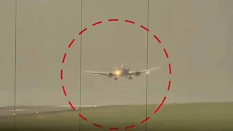 هبوط خطير لطائرة في مطار ليدز وسط رياح عاصفة .. فيديو