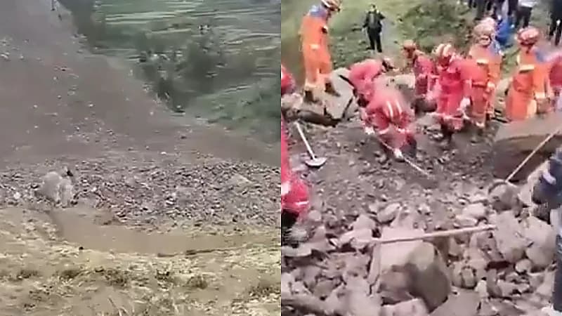 فقدان 30 شخصًا ودفن 10 منازل إثر انهيار أرضي بالصين .. فيديو