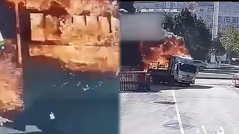 موقف بطولي لسائق يقود شاحنته المشتعلة معرضاً حياته للخطر لإنقاذ الآخرين ..فيديو