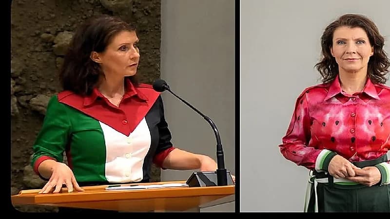 طرد نائبة هولندية من البرلمان بسبب ارتدائها العلم الفلسطيني.. فيديو