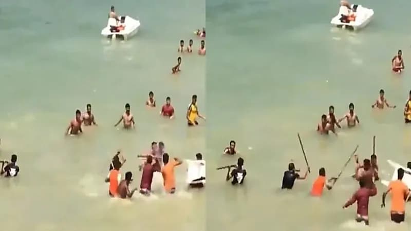 مشاجرة عنيفة بالعصي وسط البحر بسبب التحرش بالفتيات بالأسكندرية.. صور