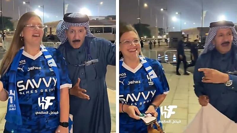 الفريان يُمازح مشجعة هلالية أمريكية قبل لقاء السد .. فيديو