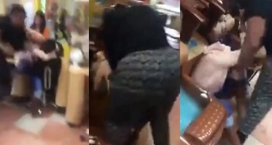 بالفيديو.. سيدة ضخمة تحاول إغراق زميلتها في صالون تجميل
