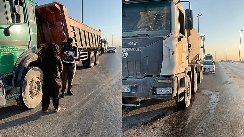 بالفيديو.. ضبط شاحنات مخالفة تتهرب من نقاط الرصد