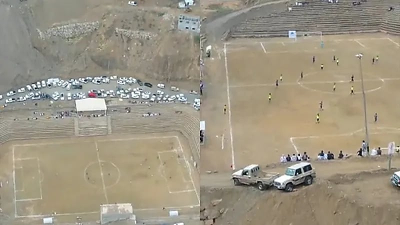 ملعب كرة قدم منحوت وسط الجبال في جازان.. فيديو
