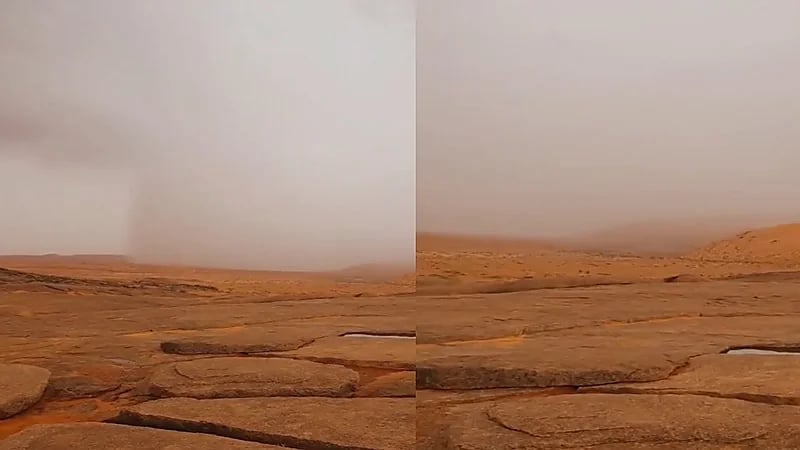 فيديو.. سحابة تمطر بغزارة على مكان واحد بحائل