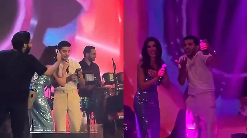 نانسي عجرم تتعرض لموقف محرج بعد صعود معجب إلى المسرح.. فيديو