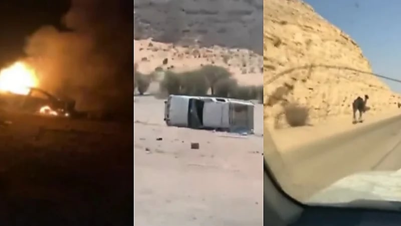 فيديو..تفاصيل جديدة بحادث احتراق سيارة بسبب جمل سائب بالأفلاج