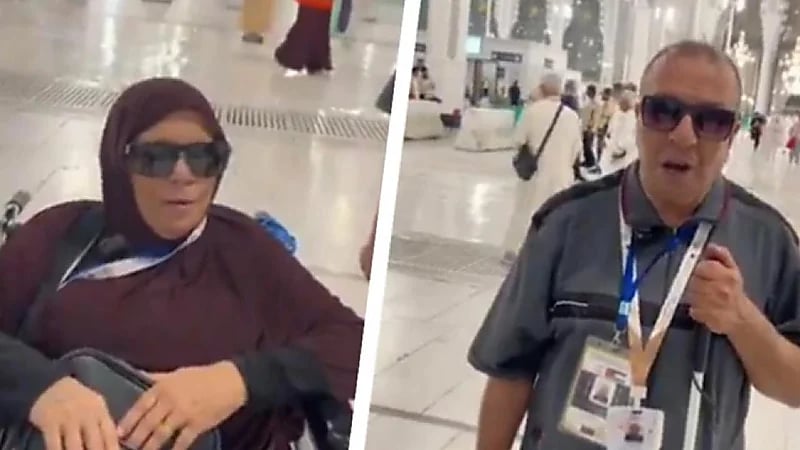 زوجان كفيفان يعبران عن سعادتهما بعد الوصول إلى مكة لأداء فريضة الحج.. فيديو