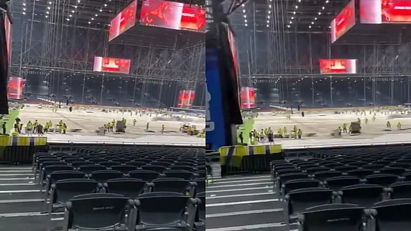 إزالة العشب في المملكه أرينا استعدادًا لنزال الملاكمة العالمي .. فيديو