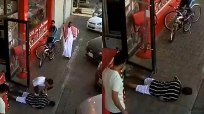 فيديو..مواطن ينقذ شابًا بلع لسانه أمام مقر عمله بالأحساء