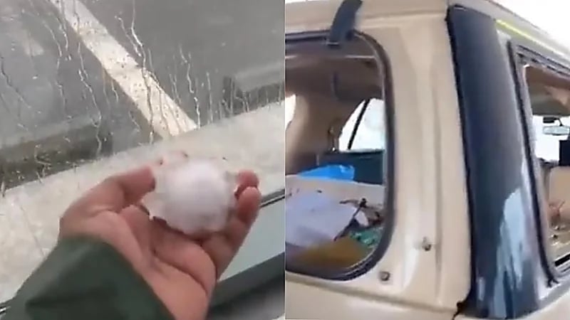 بالفيديو.. بردية بأحجام كبيرة تسبب أضرار على السيارات شمال ⁧‫ينبع