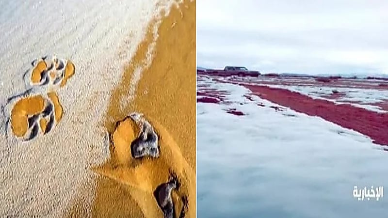 بالفيديو.. مشاهد مذهلة لتجمد المياه والثلوج في طريف وعلقان