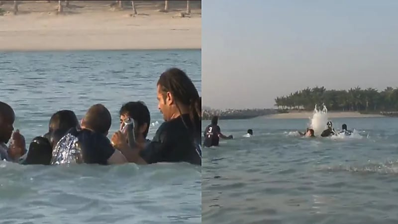 شاهد.. لحظة إنقاذ ولي عهد دبي لرئيس الاتحاد الإماراتي للرياضات الجوية بعد سقوطه بالمياه