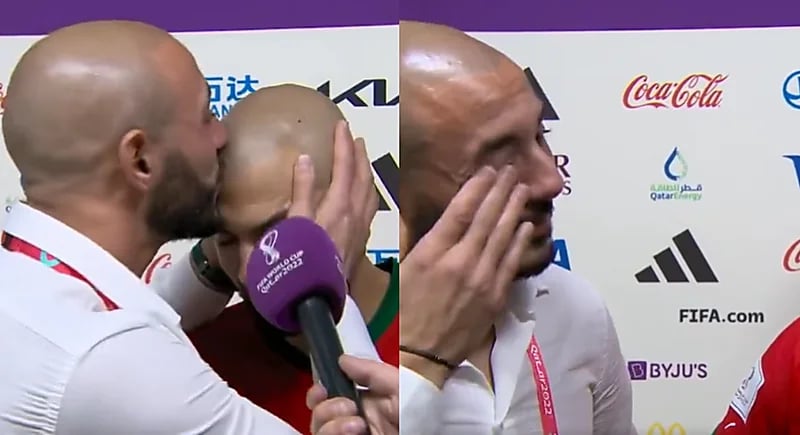 فيديو..نور الدين امرابط يبكي ويقبل رأس أخيه بعد فوز المغرب