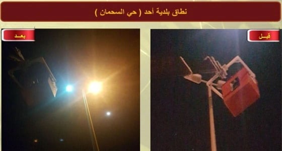 " المشاريع " تقوم بصيانة أعمدة الإنارة بالسحمان