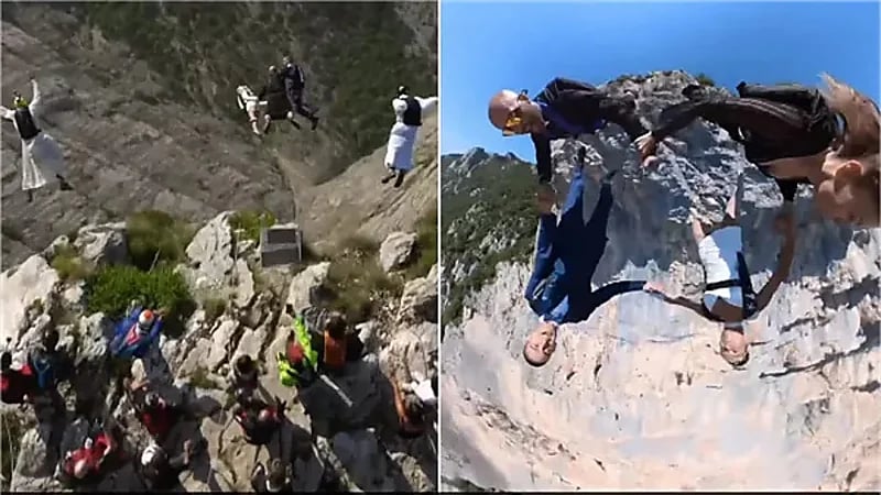 احتفال غريب لعروسين بحفل زفافهما في بلد أوروبي .. فيديو