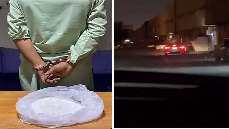 بالفيديو.. لحظة القبض على مقيم بحوزته مواد مخدرة