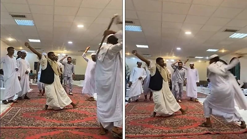 شاهد..لحظة جلد عريس بالسوط أثناء أداء رقصة في حفل زفافه