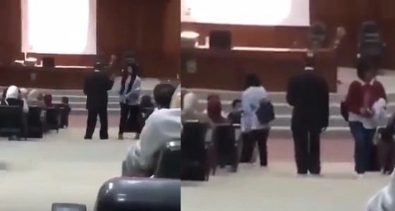 بالفيديو.. رد فعل صادم لدكتور جامعي شاهد طالبة تتحدث بالهاتف