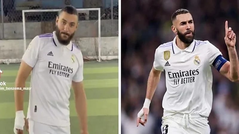 شبيه بنزيما يتحدى مبابي بالملاعب المصرية