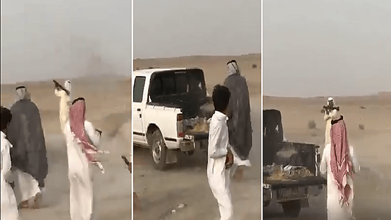 شاهد.. شخص يطلق قذيفة آر بي جي خلال تشييع جثمان زعيم قبلي