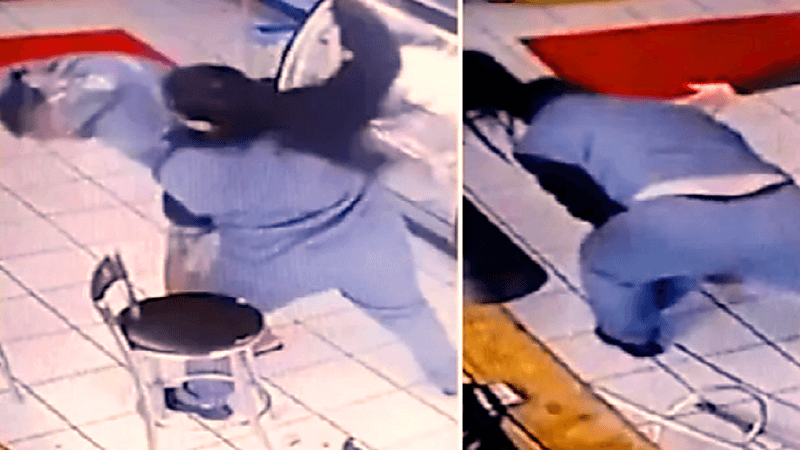 بالفيديو.. امرأة تضرب شابًا تحرش بها