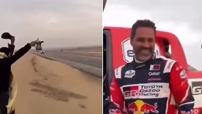 شاهد .. مواطنون يستوقفون بطل الرالي "ناصر العطية" لتناول القهوة