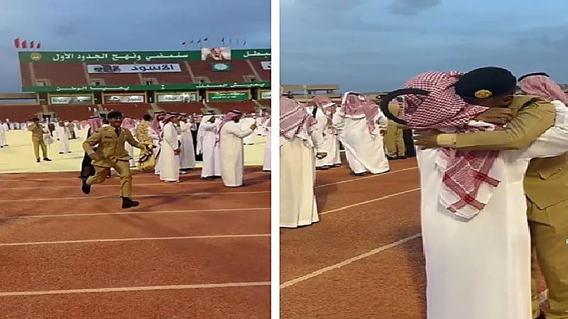 شاهد.. فرحة ضابط مع والده بعد التخرج من كلية الملك عبدالعزيز الحربية