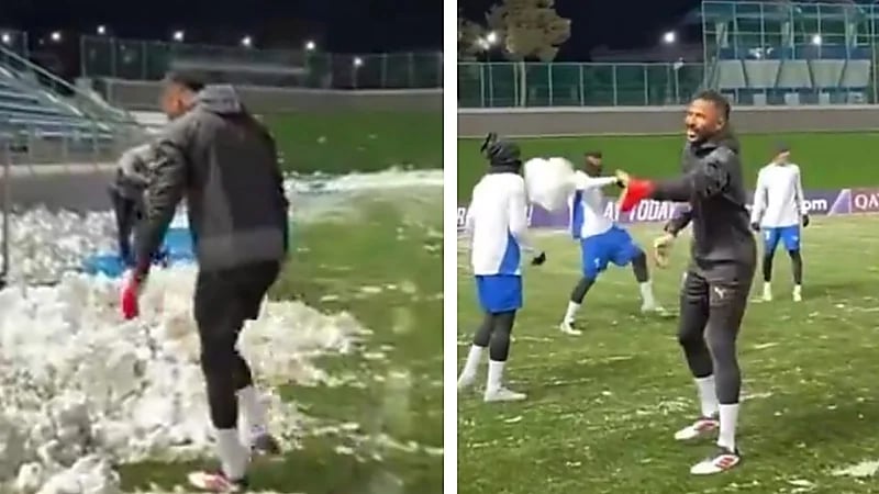 العويس يلهو بالثلج في تدريبات الهلال .. فيديو