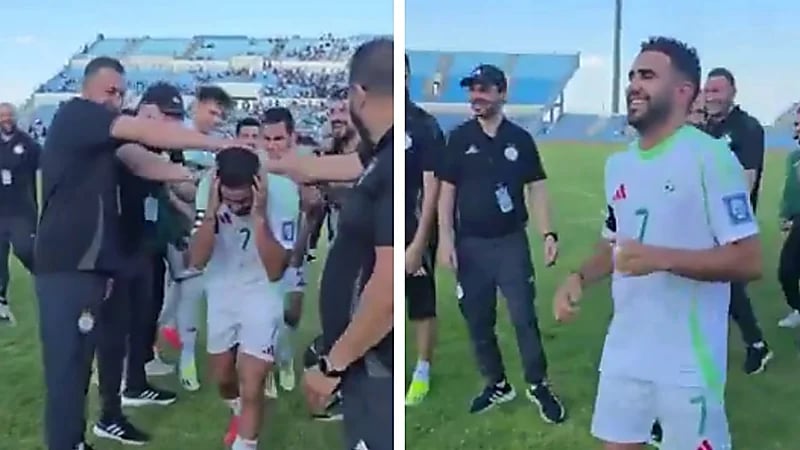 نجوم الجزائر يحتفلون بمحرز بعد وصوله لـ 100 مباراة دولية .. فيديو