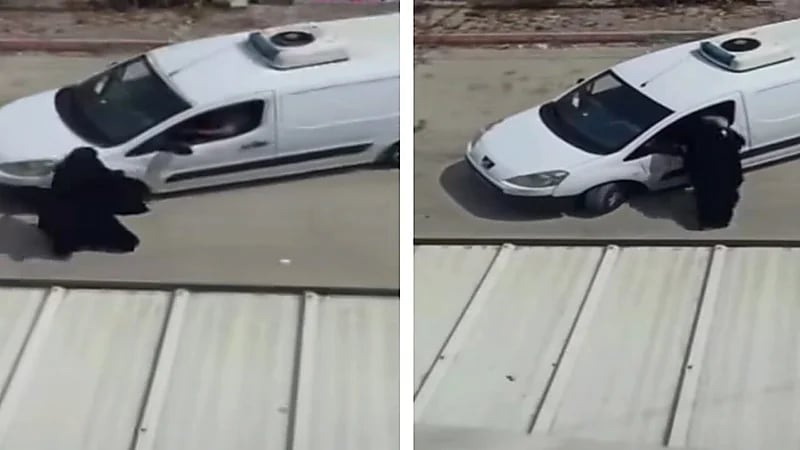 زوج يحاول دهس زوجته بسبب تأخرها في إعداد الشاي.. فيديو