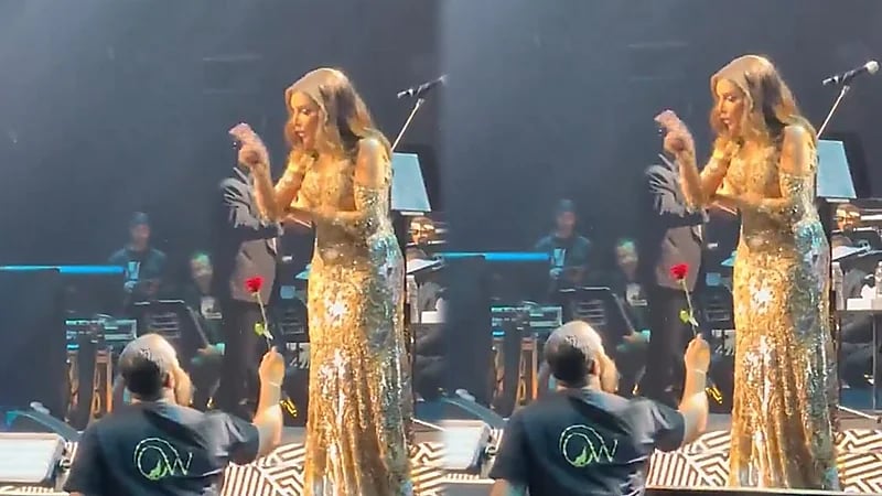 ردة فعل أنغام تجاه منظم منع معجب من إهدائها وردة .. فيديو