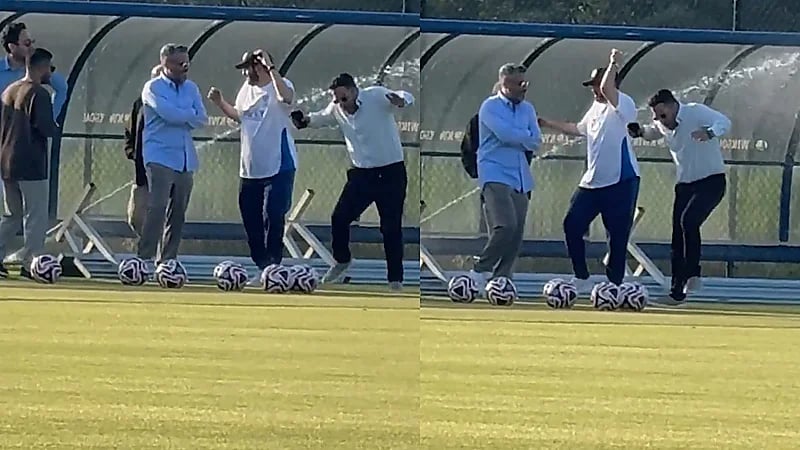 نافورة مياه تهاجم بن نافل خلال التدريبات وضحكاته تنعش أجواء الحماس .. فيديو