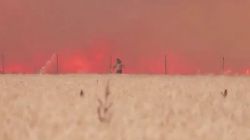 بالفيديو.. لحظة هروب رجل حاول إخماد النيران في قريته بإسبانيا