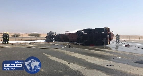 بالصور.. إصابة فلبيني في اصطدام ناقلة غاز بتريلا بطريق النصايف