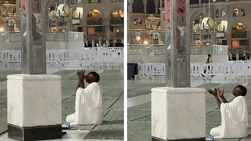 مشهد مؤثر لمعتمر يناجي الله بحرقة وخشوع في المسجد الحرام.. فيديو