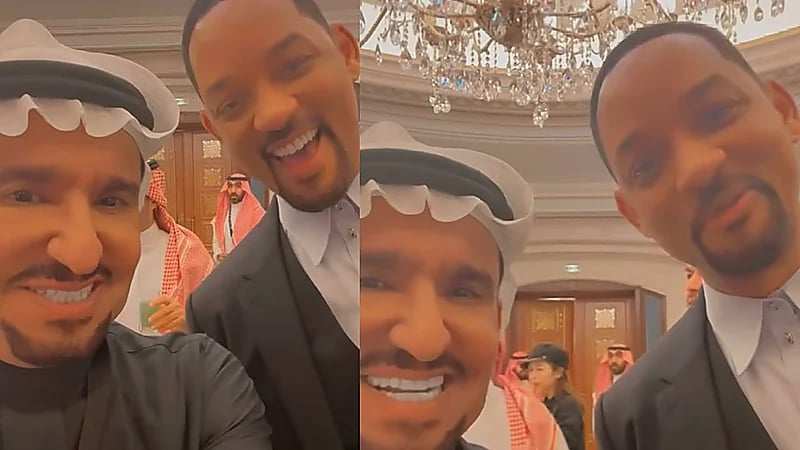 عبدالله السدحان برفقة ويل سميث في موقف طريف بمهرجان جدة .. فيديو
